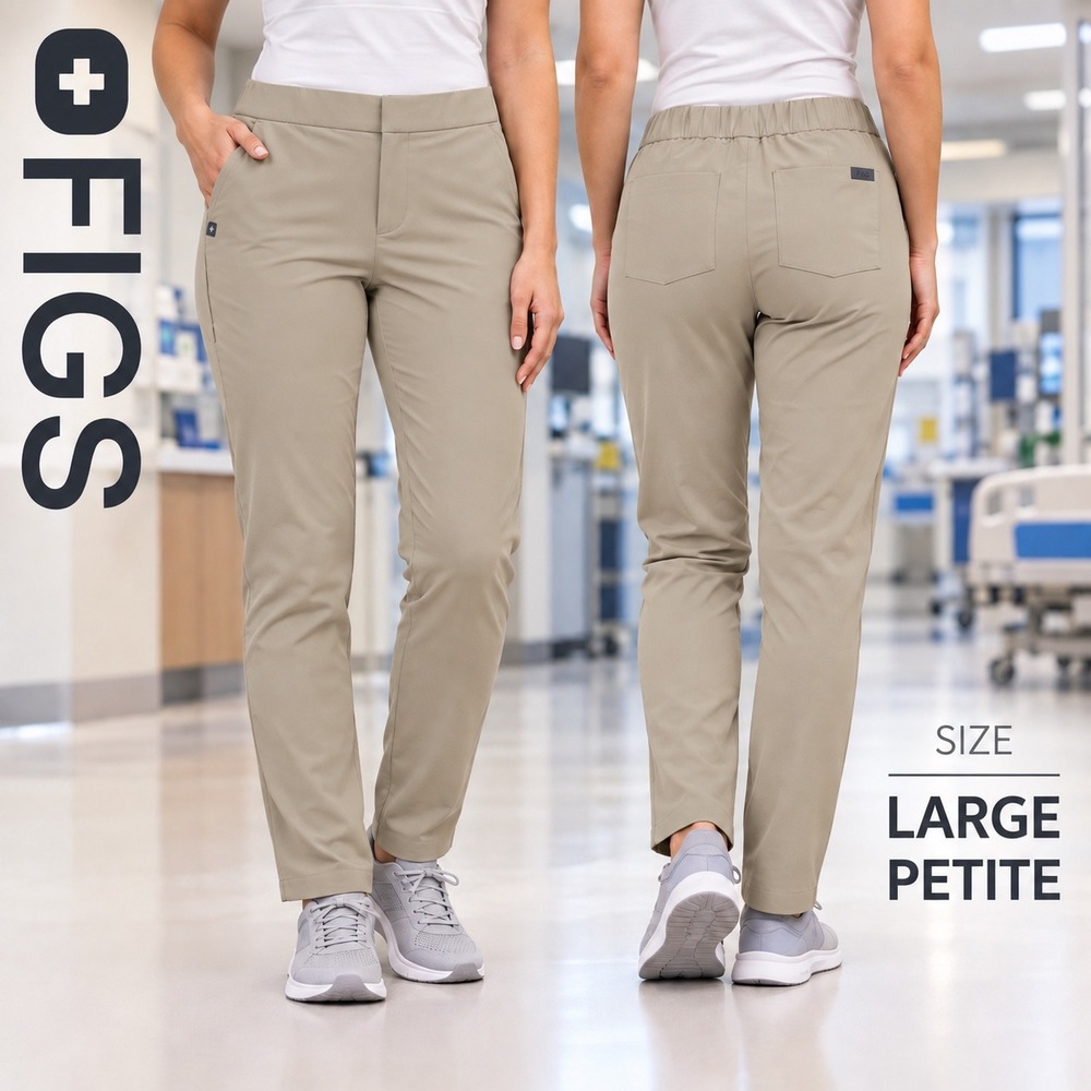 FIGS Pro Scrub Trouser 2.0 Women Large Petite Tan Skinny Scrub Pants Medical NWT